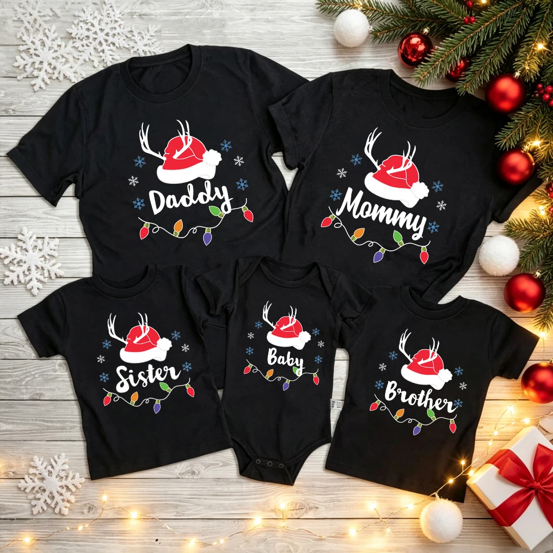 Merry Christmas Family Matching Outfit Adult Kid Look Clothes T-shirt Top Holiday Mother Father Son Daughter T Shirt Baby Romper