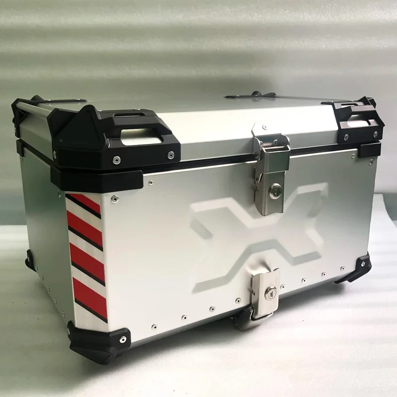 Factory   65L X Design Silver Waterproof Motorcycle Delivery Box Top Aluminum Alloy Rear Box forTa