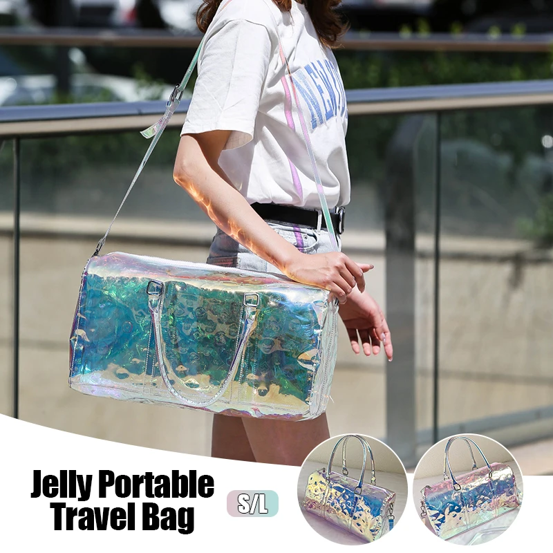 Sac de voyage coloré pour femme, bagage de fitness, sac de sport, fourre-tout transparent, sports de plein air, grande capacité, laser, loisirs