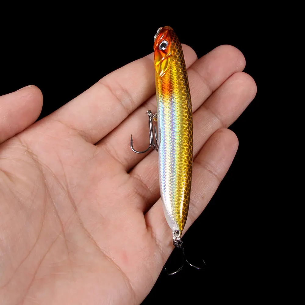 Oberflächenköder für Hunde, hart, langsam sinkend, Pencil-Angelköder, 9,5 cm – 18 g, mit Rassel, professioneller Wobbler für Barsch