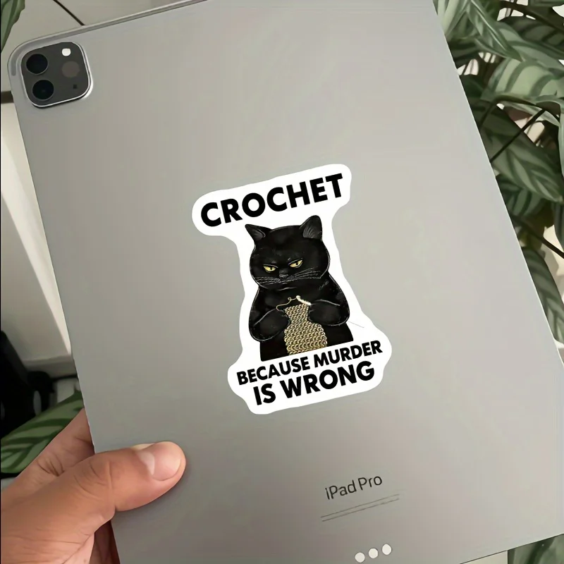 1 قطعة كروشيه القطة السوداء لأن القتل خاطئ كوب ماء ملصق الكمبيوتر المحمول ملصق دراجة نارية ملصق سيارة مقاوم للماء