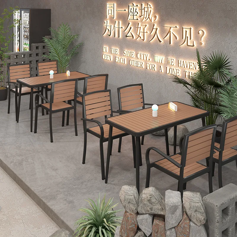 Outdoor plastic wood table and chair combination bed and breakfast table anti-corrosion sunscreen wrought iron dining table