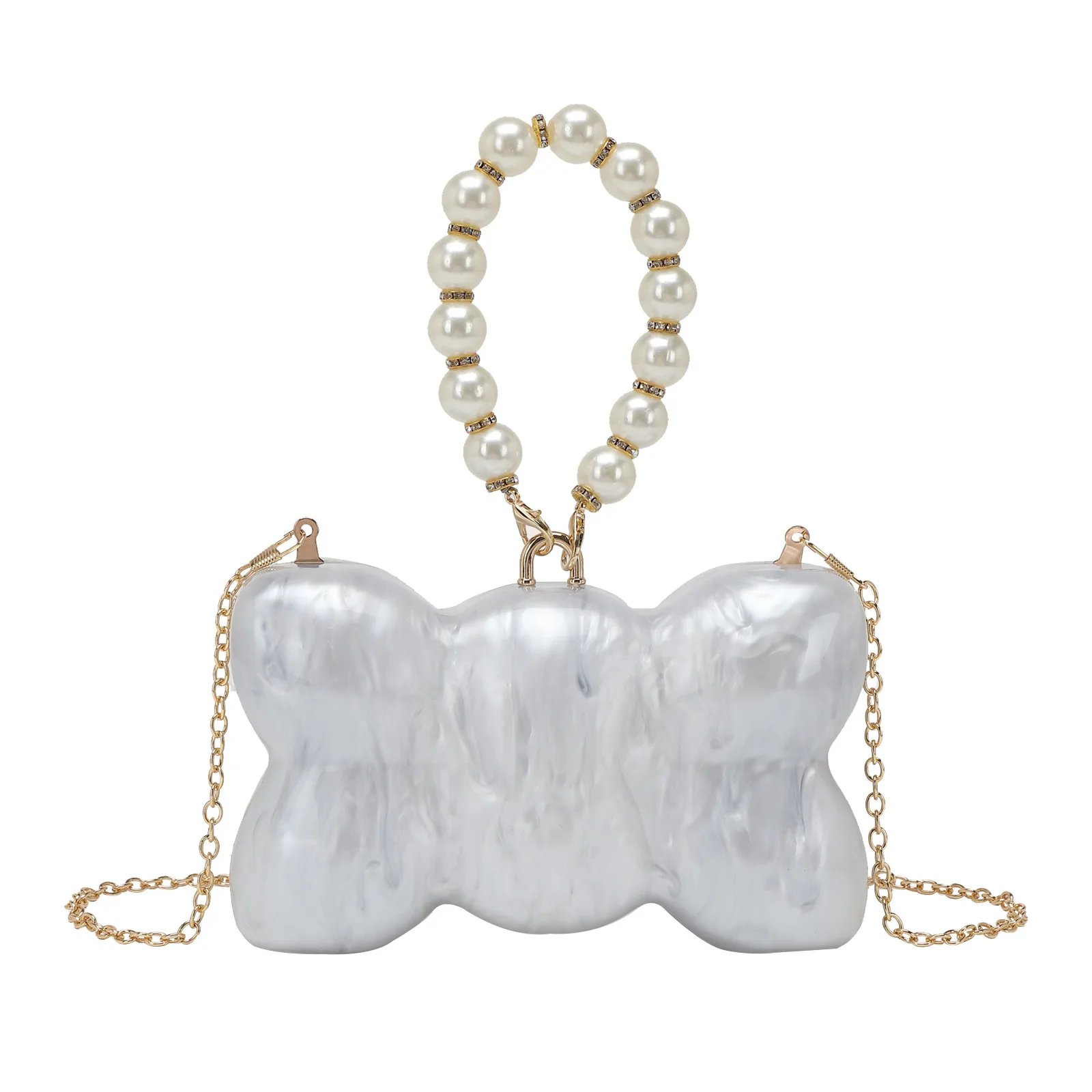 

New Fashionable Women's Evening Bag with Acrylic Bowknot, Shoulder Crossbody and Handheld Design for Ladies' Fashionable Handbag