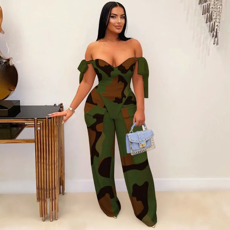 

KEXU женский комплект с принтом, укороченный топ без рукавов с бантом на бретельках + широкие брюки, осенний уличный комплект из двух предметов, спортивный костюм