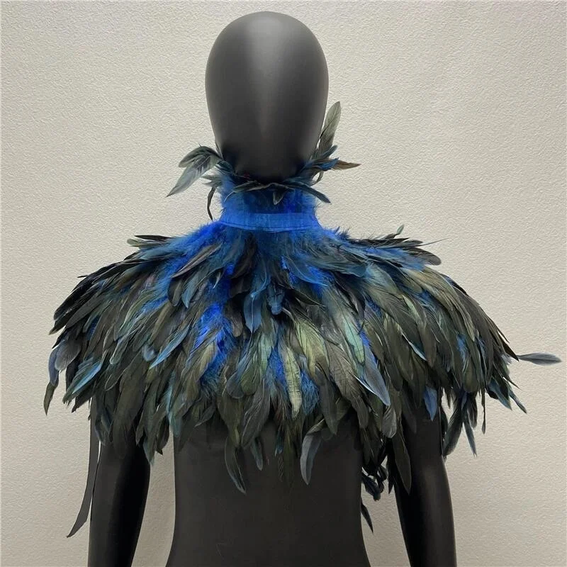 Capa de hombro para mujer, abrigo de fiesta, abrigo gótico Punk de plumas, ropa de baile de graduación, chal de plumas, abrigos de Halloween, chaquetas