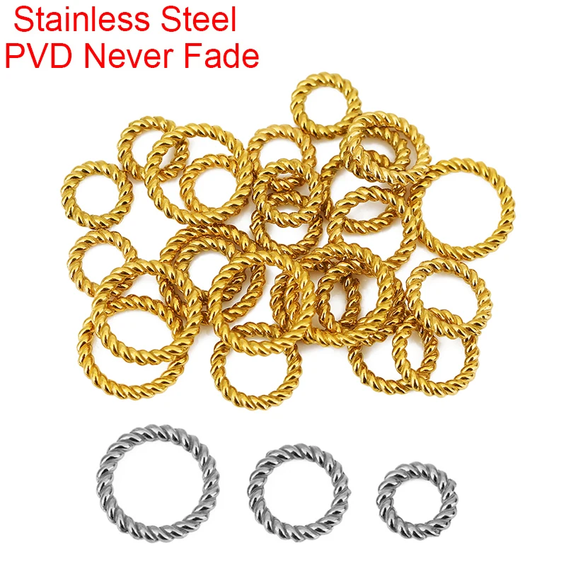 10pcs PVD Never Fade Stainless Steel Closed Jump rings 8 10 12 mm Twisted Split Rings Connectors For Jewelry Necklace Findings