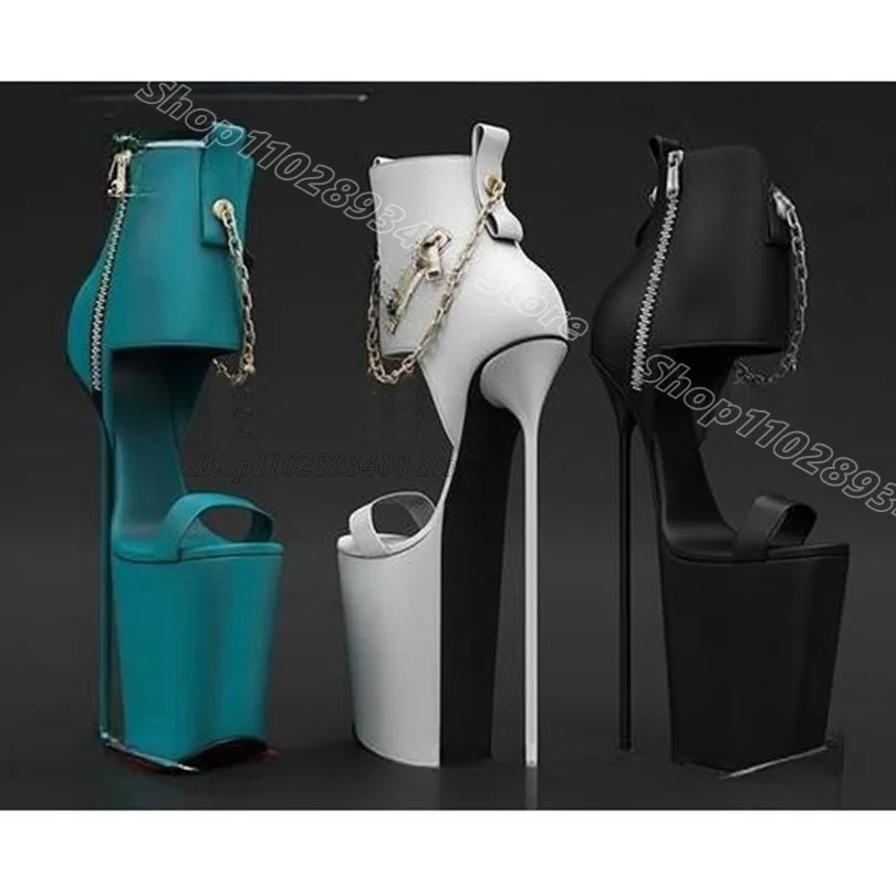 

Chain Decor Platform Stiletto Sandals Open Toe Side Zipper Stiletto British Style Fashion Sexy Women Shoes Zapatos Para Mujere