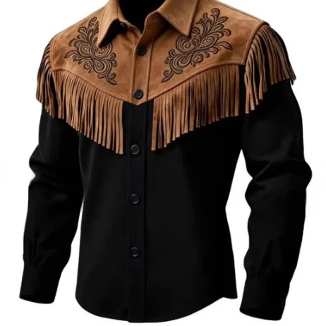 2026 Mens Fringe Jacket Retro Ethnic Tassel Single Breasted Casual Autumn Winter Streetwear Fashion Long Coat Outerwear Top