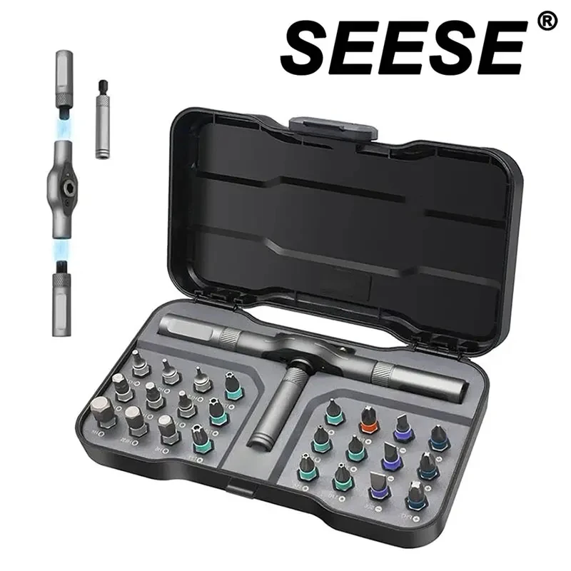 seese-24-in1-磁気ドライバーセット、diy-ラチェットドライバーセット、取り外し可能なアセンブリ-t-ハンドル、ポータブル精密修理ツールキット