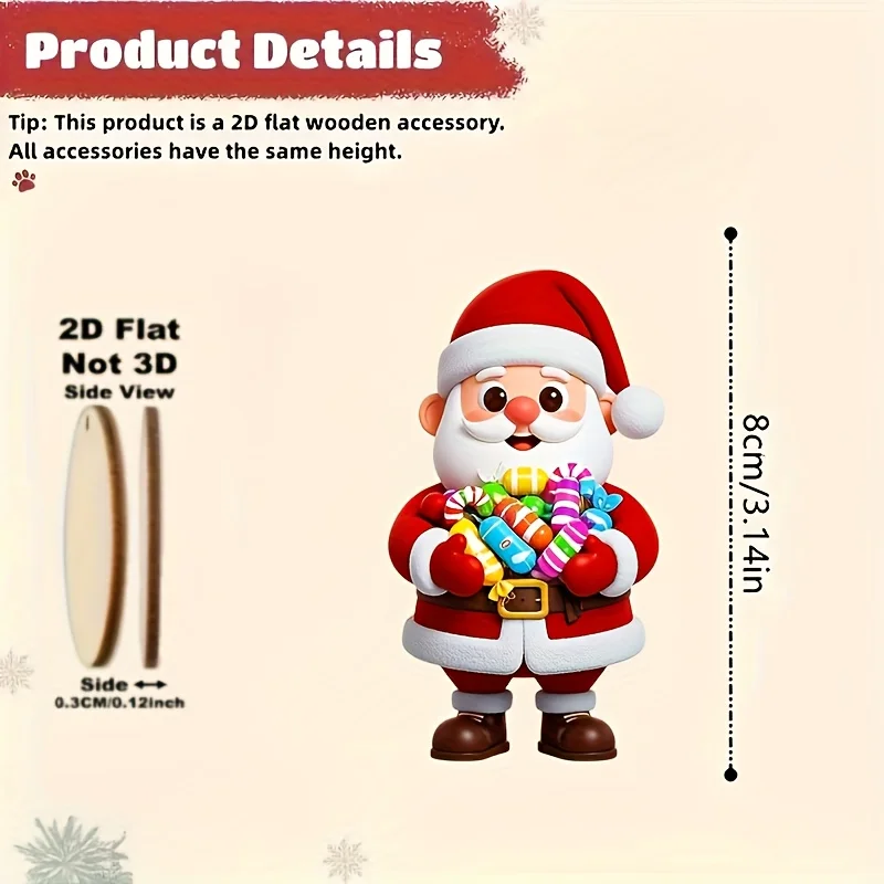10Pcs Christmas Wooden Gingerbread Man Santa Claus 2D Flat Wooden Pendant Christmas Tree Decoration Perfect Holiday Gift Decor
