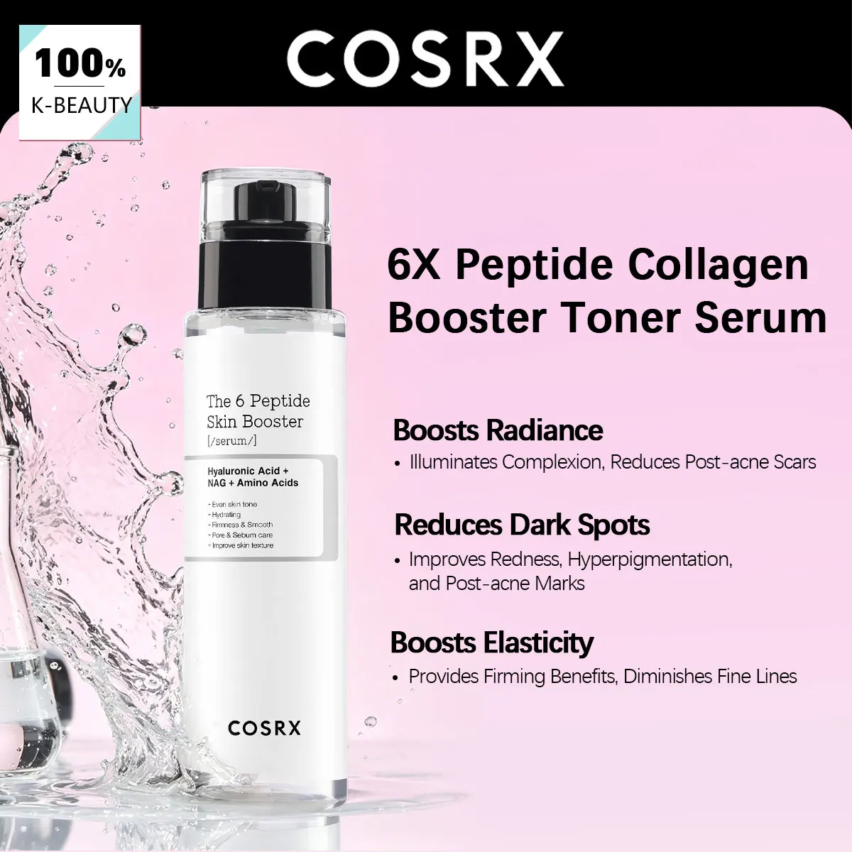 COSRX The 6 Peptide Collagen Booster Toner Serum 150ml, Absorción Rápida, Tacto Suave, Cosméticos Coreanos, Cuidado de la Piel Coreano