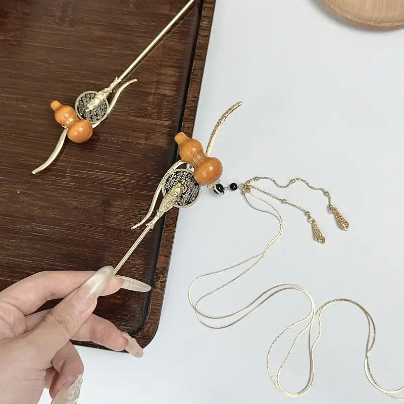 1 PC สไตล์จีน Gourd พู่ผมสําหรับผู้หญิงโลหะตะเกียบ Hanfu Hairpin โบราณสไตล์อุปกรณ์เสริมผม