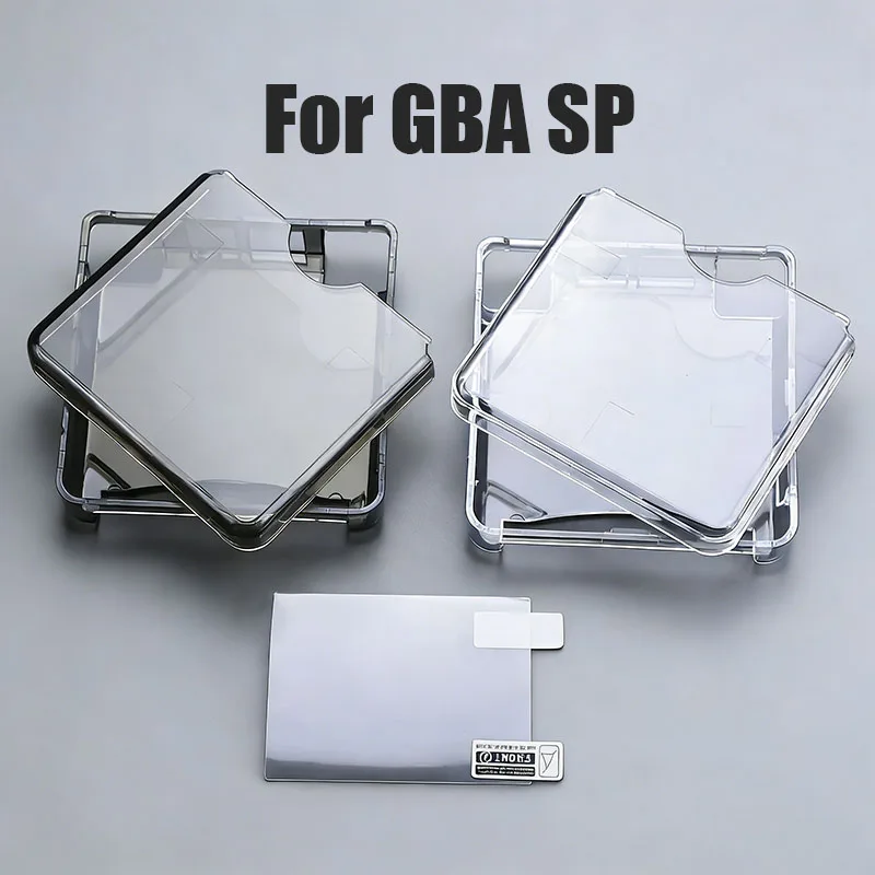 YUXI 1 Set Clear Protective Cover Case Shell Housing For GBA SP Game Console Crystal Cover Case HD Screen Protector Film