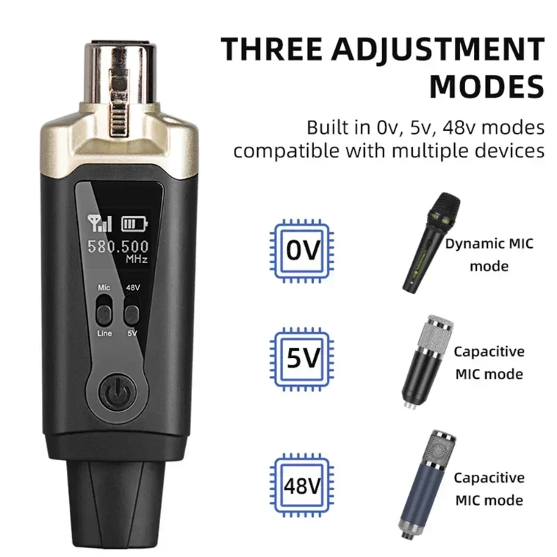 MA5 UHF 무선 마이크 컨버터 XLR 송신기 및 리시버, 다이나믹 마이크 기타 리시버 변속기 어댑터