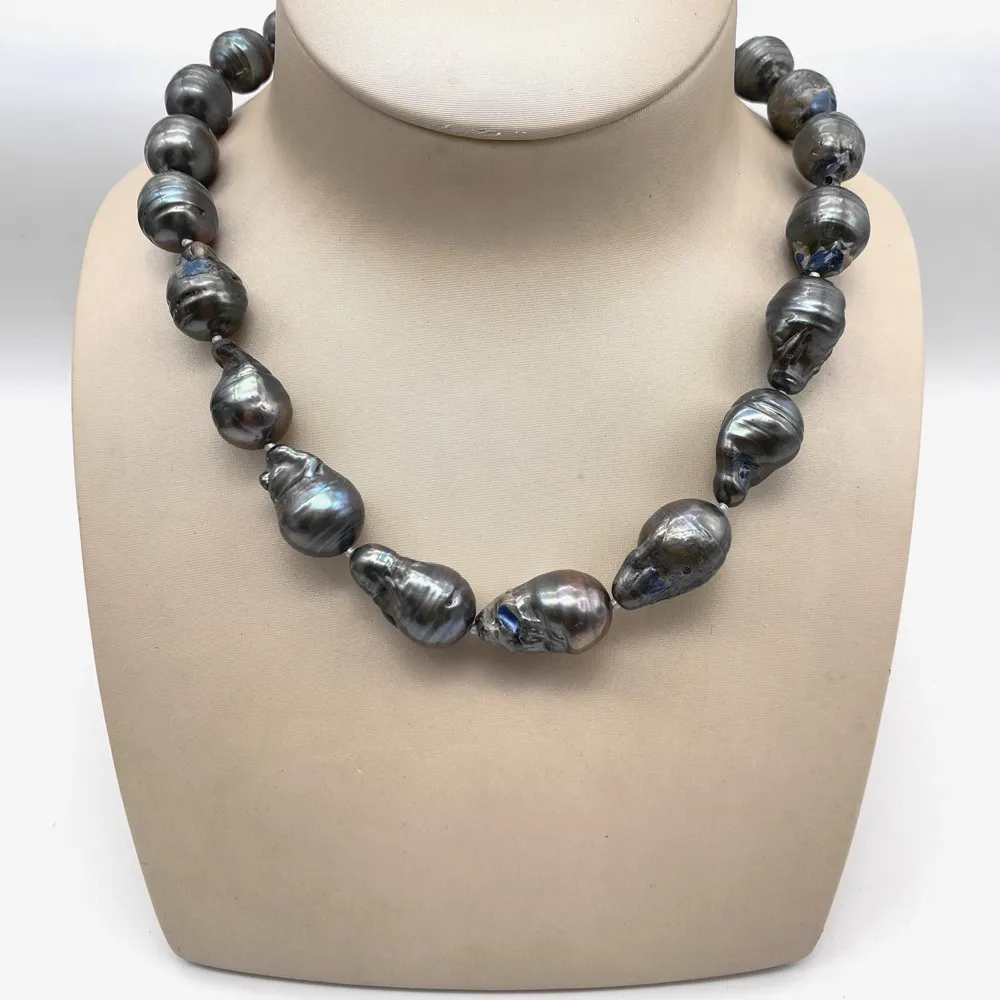 

Cheap Black Grey Color 13-22mm Tissue Nucleated Flame Ball Shape Baroque Necklace Freshwater 100% Natural Pearls