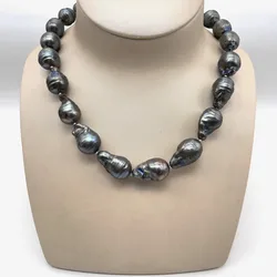 Cheap Black Grey Color 13-22mm Tissue Nucleated Flame Ball Shape Baroque Necklace Freshwater 100% Natural Pearls