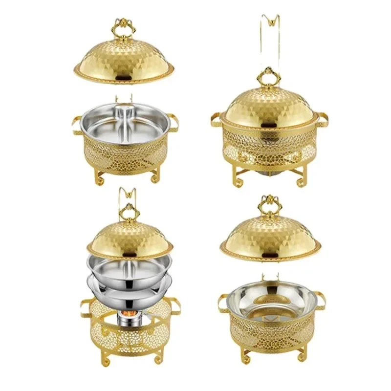 4.5l Half Size Chaffing Dish Golden Four-leaf Diamond Cover Hanging Luxury Restaurant Equipment Stainless Steel Buffet Warmer