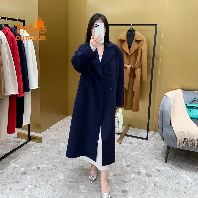 2024 Winter New Women\'s 100% Wool Cashmere Coat, Fashionable Luxury Classic Double-sided Wool Long Woolen Coat Jacket for Women