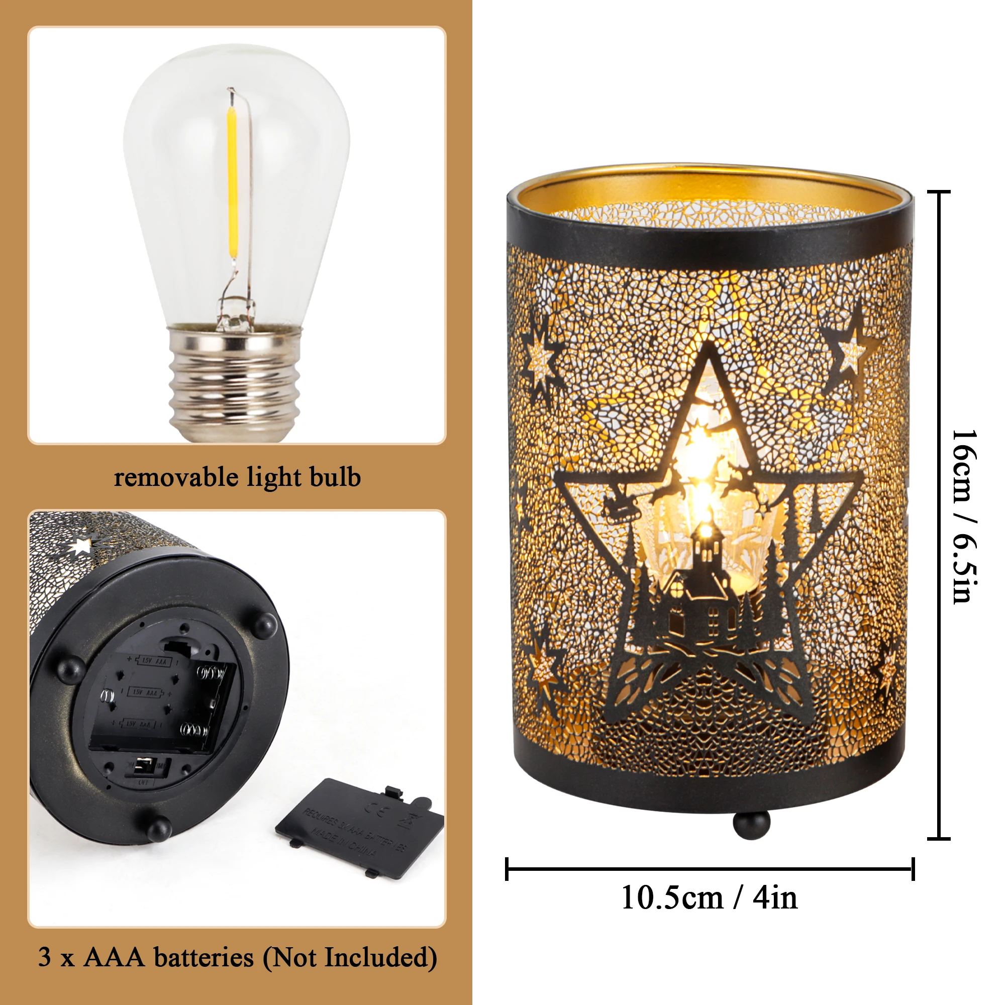 Etched Star lamp Battery Operated 6.5