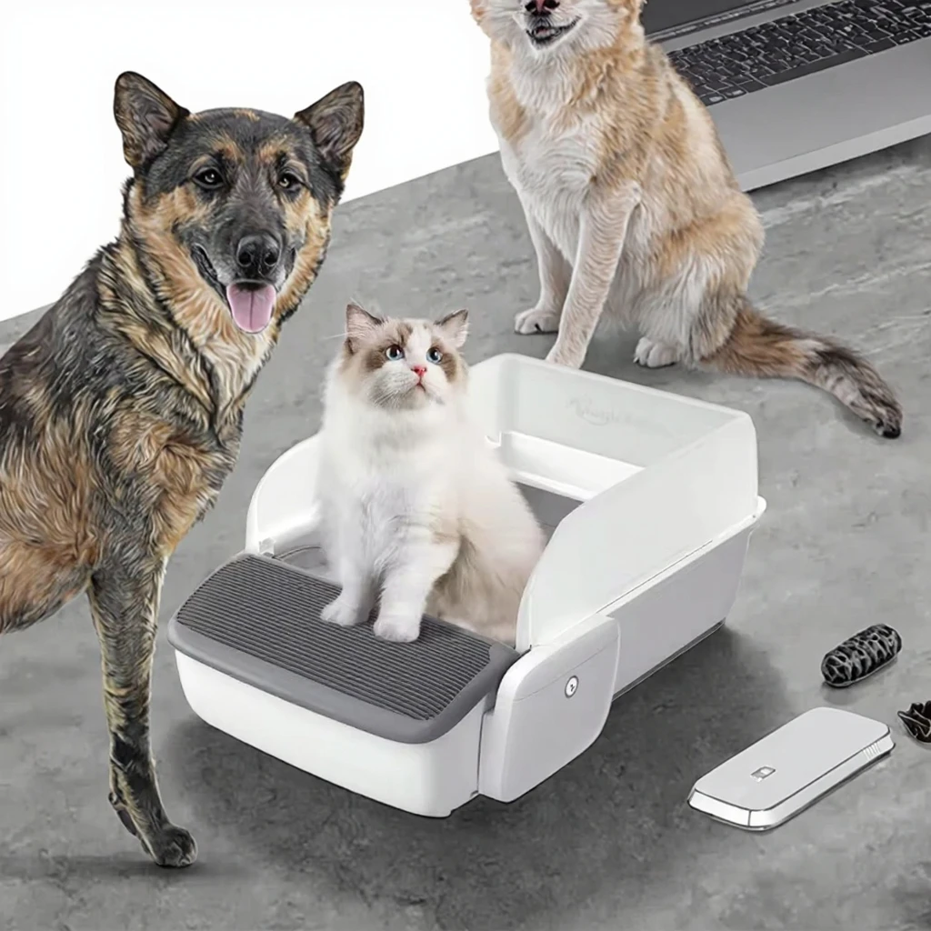 Fully Enclosed Smart Cat Litter Box Plastic Easy Clean Automatic Cleaning Splash Proof Large Capacity Odor Control