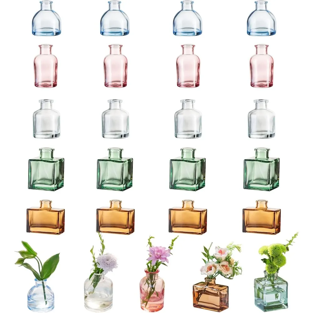 

Mini Bud Vases for Centerpieces: Colored Small Flower Vase Set of 20 Cute Tiny Glass Vases for Flowers Modern Decorative