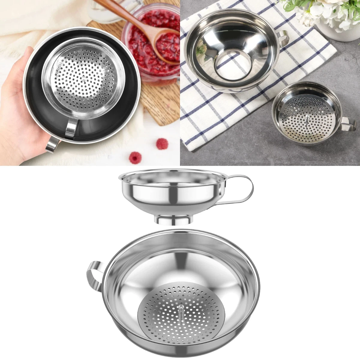 

Воронка для консервов из нержавеющей стали, 3/6 шт., кухонная портативная воронка с широким горлышком и фильтром, кухонная воронка