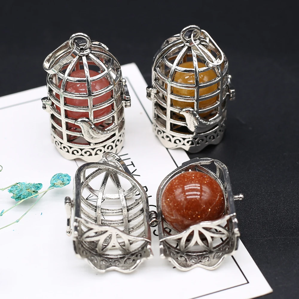 Women Necklace Pendant Natural Stone Birds Cage Pendant For Jewelry Making DIY Necklace Bracelet Gift Jewelry Accessory
