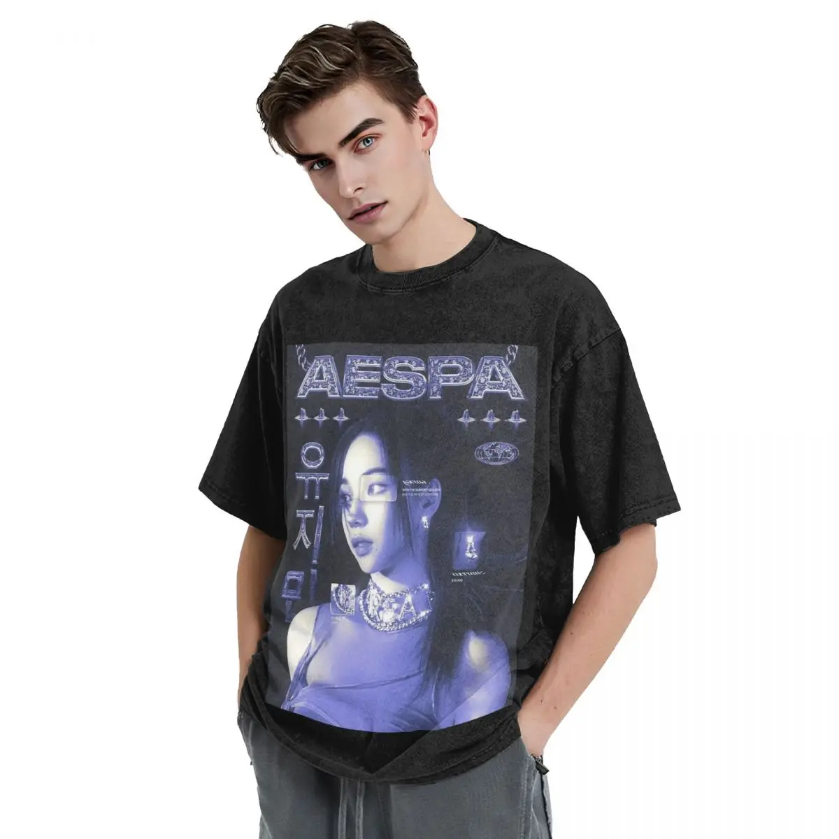 Aespaed Karina magliette lavate Streetwear Hip Hop T-shirt Vintage per uomo donna manica corta High Street Printed Tees