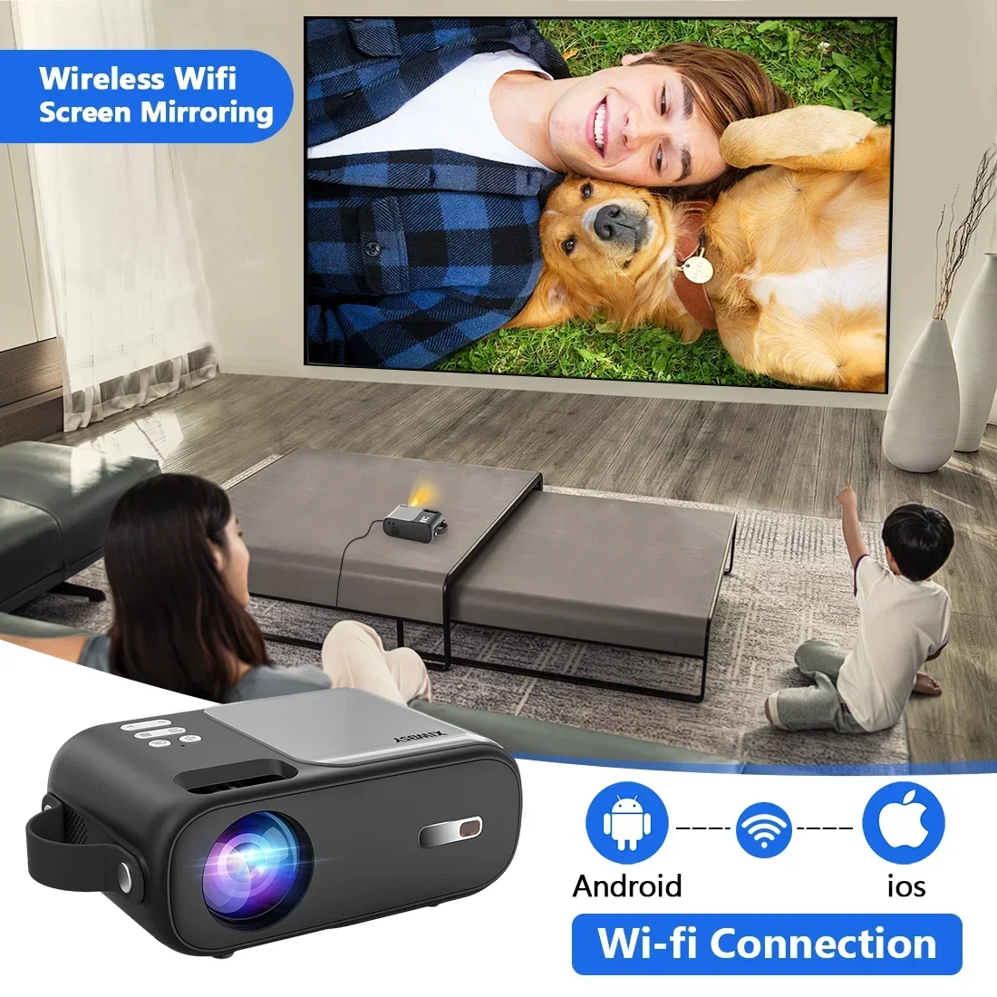 XIWSBY 12000Lumens Mini Android Projector Full HD Portable Proyector Home Cinema Office Camping Outdoor Projector Beamer