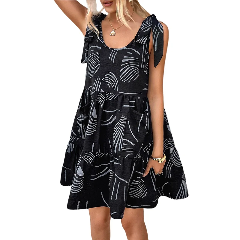 NEW-Women Summer Casual Sleeveless Mini Pleated Tank Vest Dresses