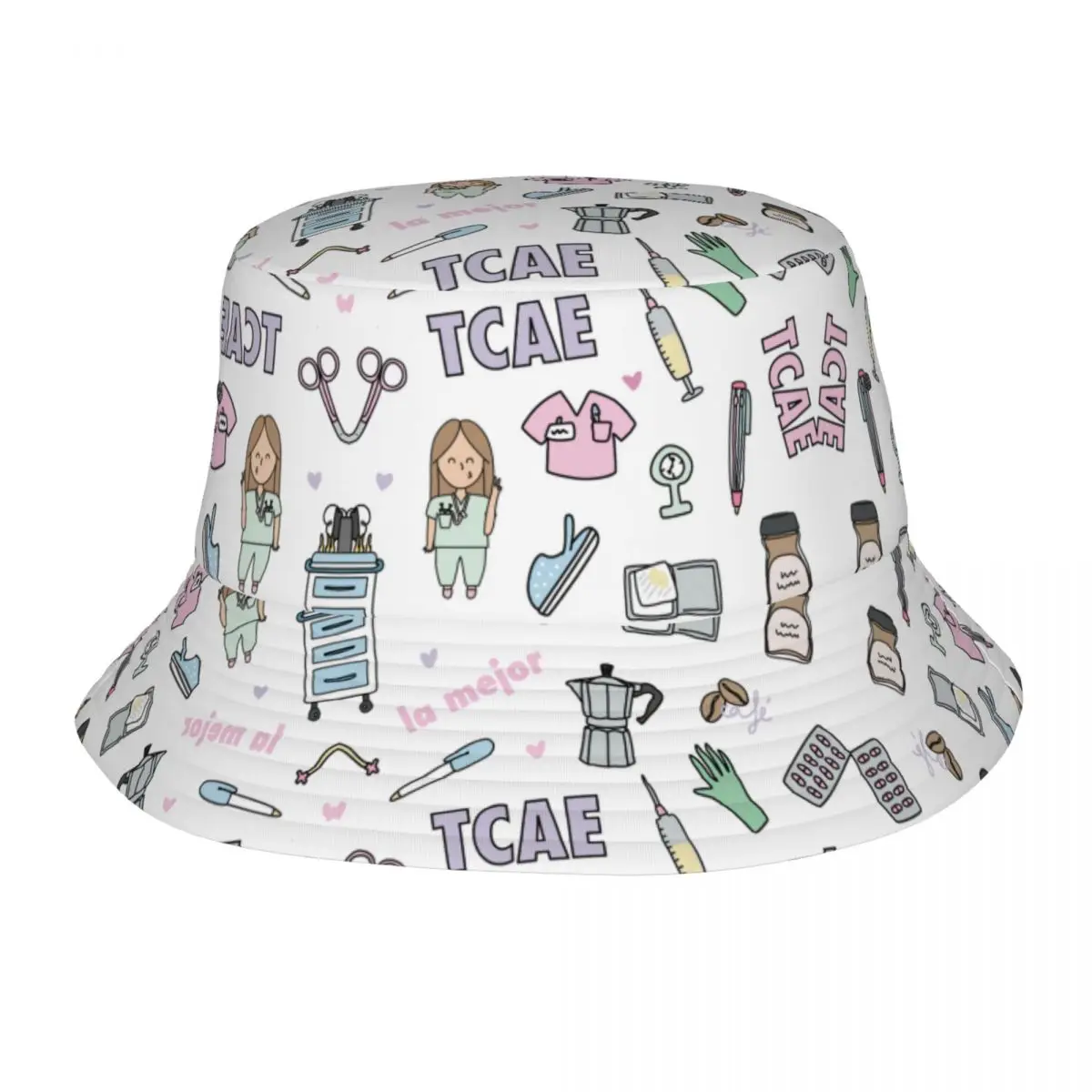 

Unisex Harajuku Doctor Nurse Enfermera En Apuros Bucket Hat Outfits Bob Hat For Travel Headwear UV Protection