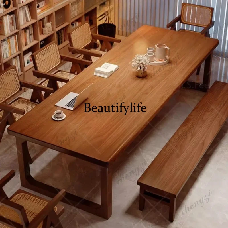 A49 All solid wood long desk reading study table workbench office desks and workstations Motion Room Table pliante Office