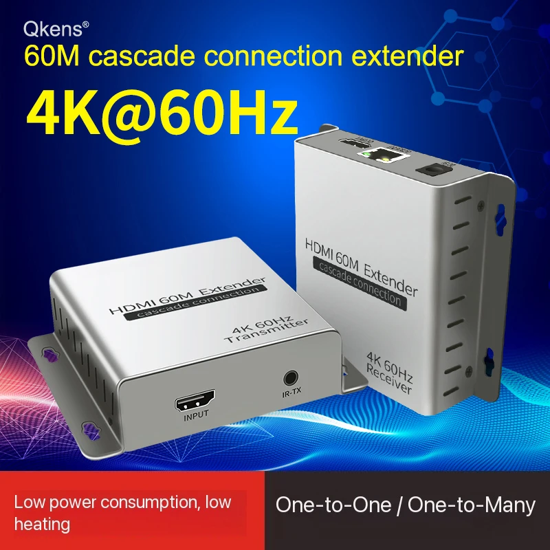 

4K 60Hz 60M HDMI Video Transmitter and Receiver Cat5e Cat6 Ethernet Cable Extender Cascade Connection Support 1080p 60Hz 120m