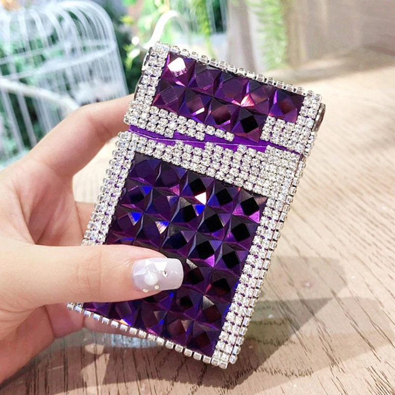 Women Luxury Diamond Cigarette Case,Aluminum Alloy Thick Cigarette Box Automatic Pop-up Tobacco Pouch Box Holder ,Smoking Box