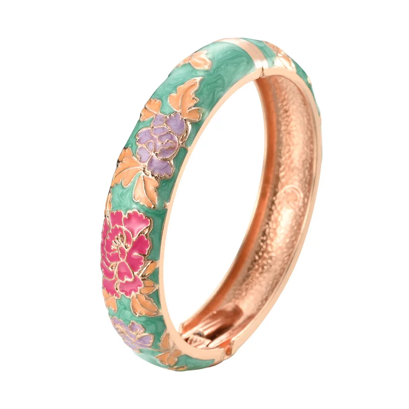 UJOY Enameled Bracelets For Women Chinese Flower Women Bangles Indian Viking Bracelet On Hand African Jewelry Dubai Women's Gift