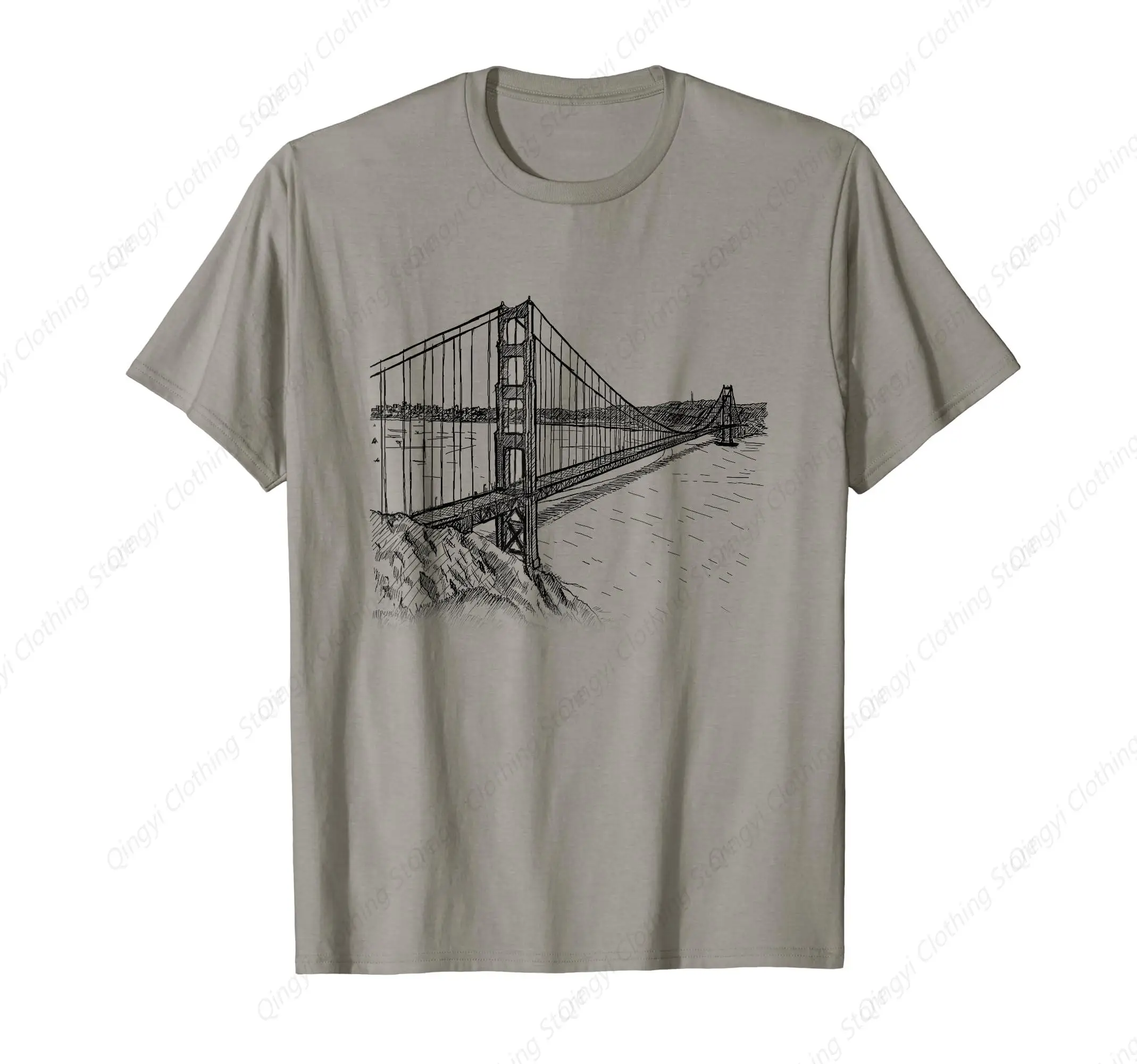 

Gate Bridge Panorama Drawing Art T Shirt