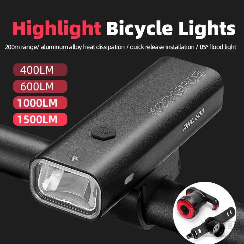 

ROCKBROS Bike Light Waterproof Type-C Rechargeable Bicycle Headlight 200M Range Flashlight With Tail light Q50 Cycling Accessory