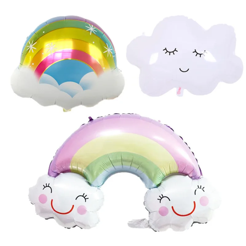 ใหม่พู่สีขาว Cloud Rainbow Bridge อลูมิเนียมฟอยล์บอลลูนขายส่งการ์ตูนยิ้ม Face น่ารัก Cloud Meteor Party ตกแต่ง