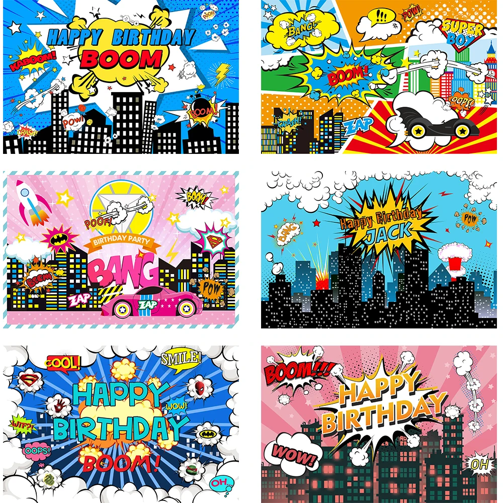 Mocsicka Superhero Cityscape Photography Backdrops Super Hero Birthday Party Kid Photo Background Boy Customized Photo Studio