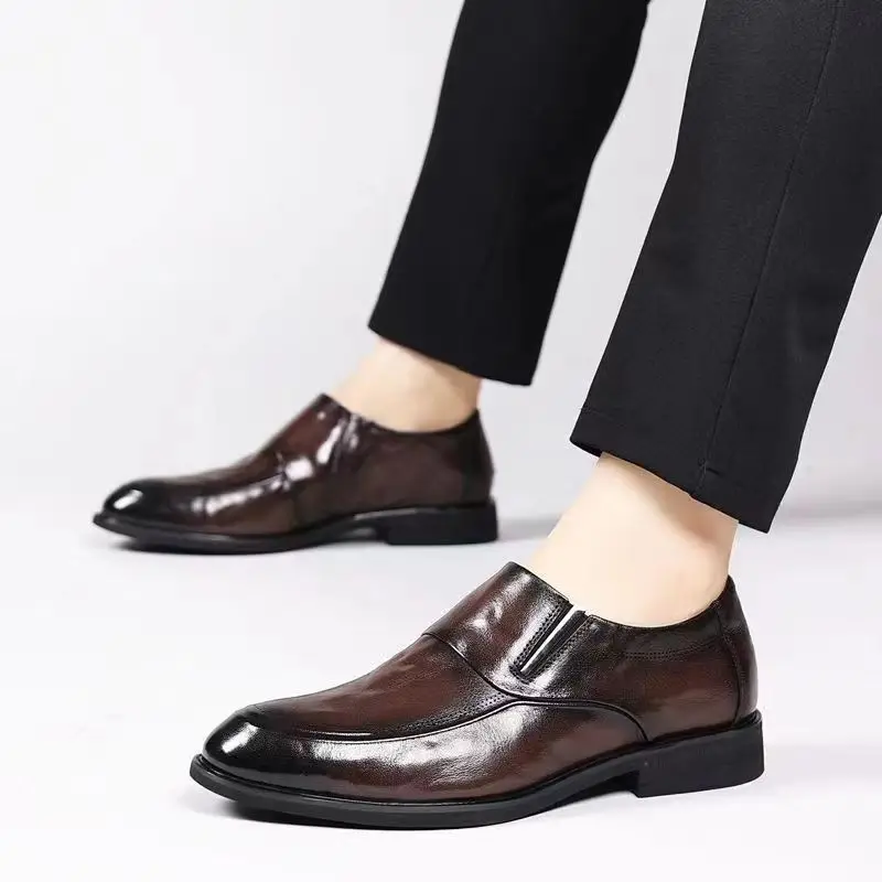 

Деловые мужские туфли с круглым носком, коричневые кожаные туфли в британском стиле, не повседневные, дешевые мужские модельные туфли из воловьей кожи по низкой цене