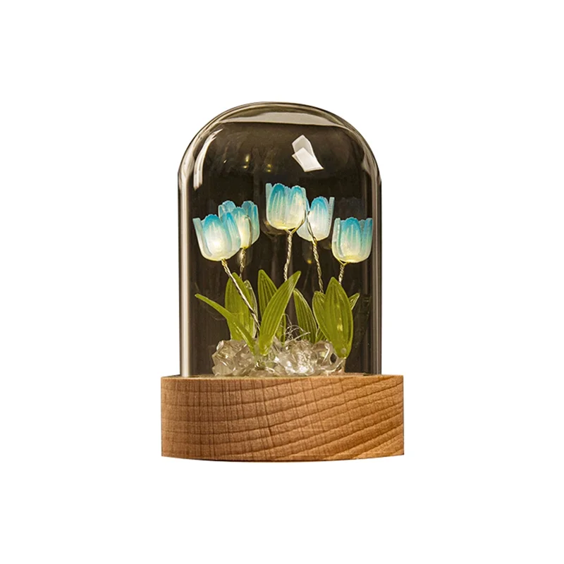 

Tulip Night Light Handmade DIY Material Tulip Girl Living Room Night Light Desktop Light Romantic Ambient Lamp-Blue