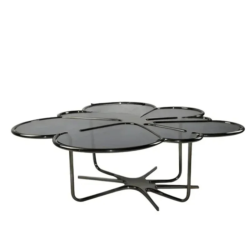 Light luxury tempered glass coffee table modern living room home special-shaped petals high-end stainless steel coffee table