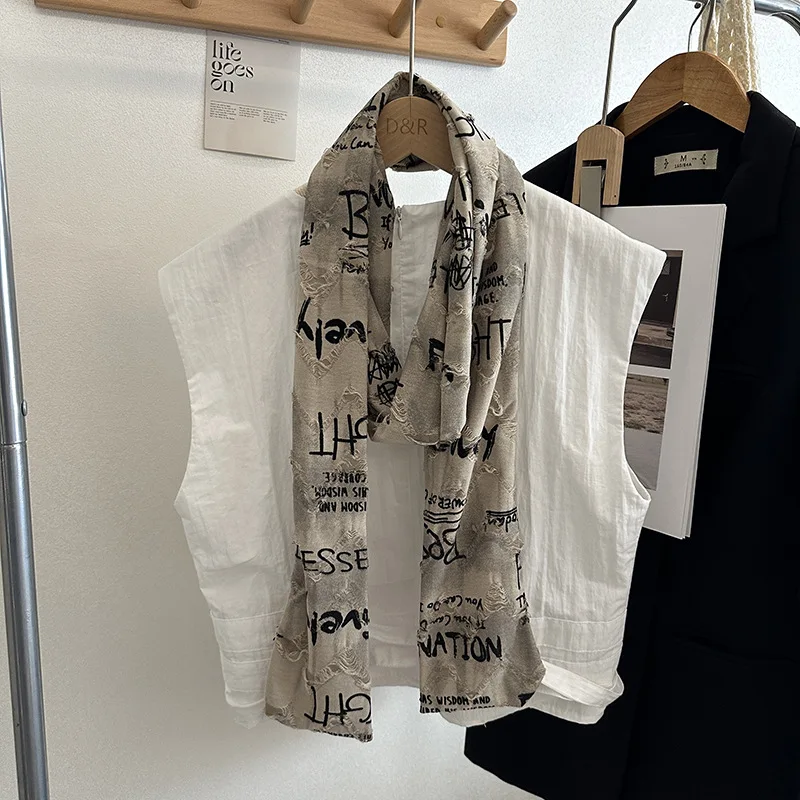 

Hole-letter denim-style scarf women's hip-hop casual retro shawl autumn winter neck-warming neckwear men's