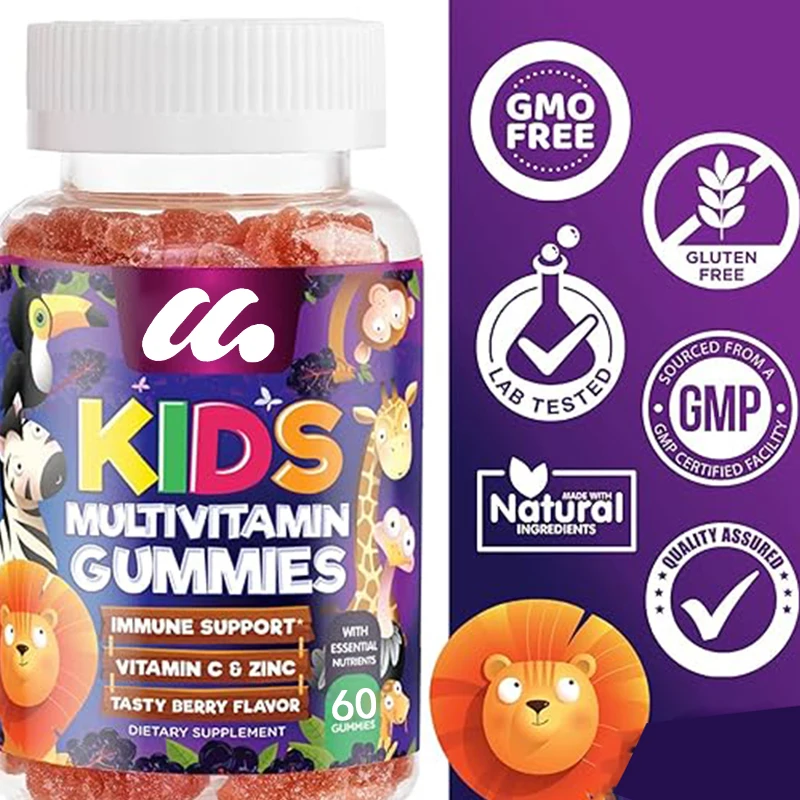 Children\'s multivitamin gummies -Fruit flavored gummies contain vitamins C, D3, and zinc, providing immunity - strawberry flavor