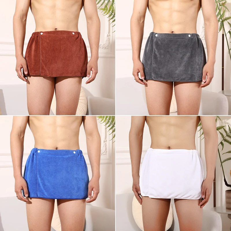 Shorts de roupão rachado lateral masculino, bottoms sexy para dormir, pijamas de microfibra, calça toalha curta, macia e grossa