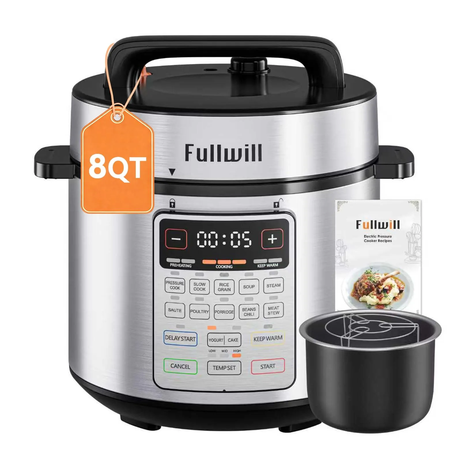 

8QT Electric Pressure Cooker Max, 1200W Fast Cooking, 12-in-1 Multi-Use Progr