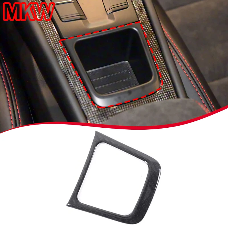 

For Porsche 2016-2019 718 2012-2018 911 Real Carbon Fiber Car Central Control Water Cup Holder Panel Frame Car Accessories