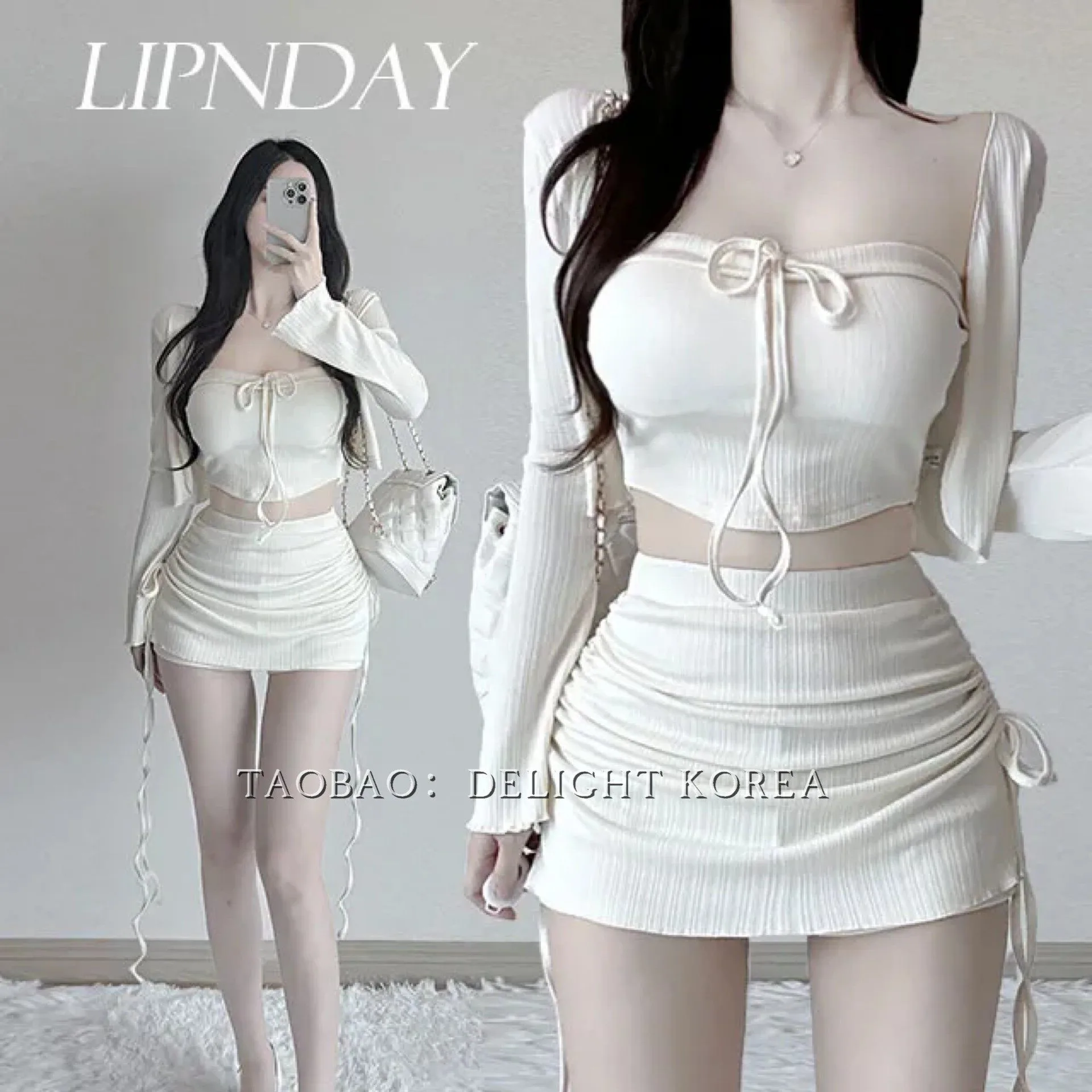 Spicy Girl Women's Three-Piece Set with Drawstring Waist Open Cardigan And Short Skirt Pants Spring Collection Two Colors