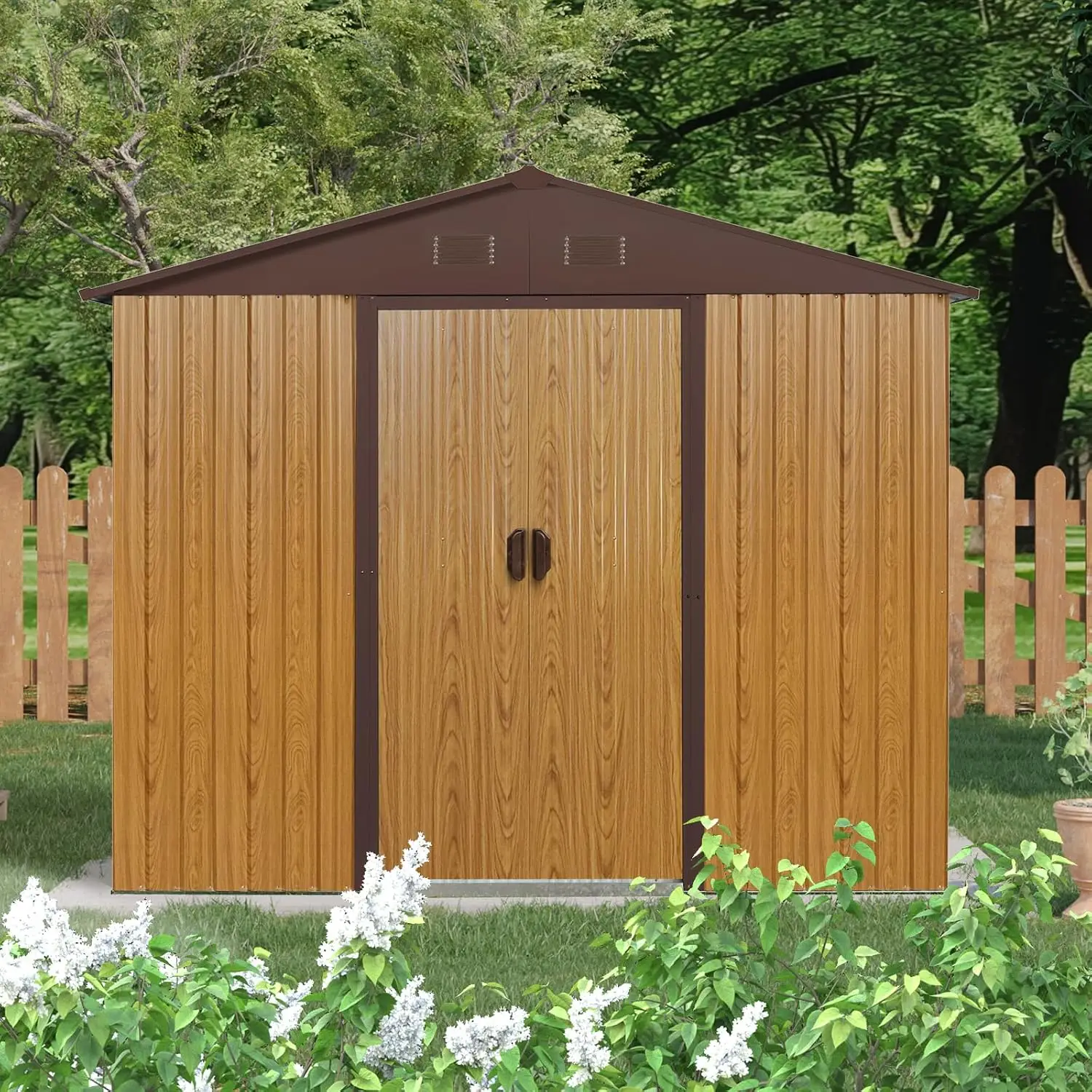 8x4 ft Metal Storage Shed with Floor Lockable Steel Sliding Door & Air Vent Waterproof , Customized