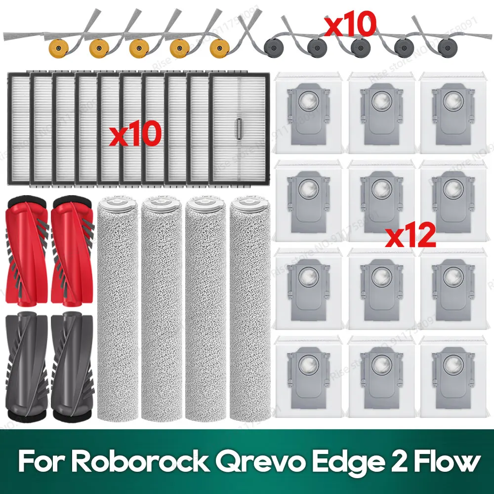 Kompatibel mit Roborock Qrevo Edge 2 Flow Zubehör: Hauptbürste, Filter, Wischrolle, Staubbeutel, Ersatzteil-Set